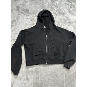 Full Tilt Cropped Sweatshirt Womens Size Medium Black Full Zip Hooded Fleece EUC